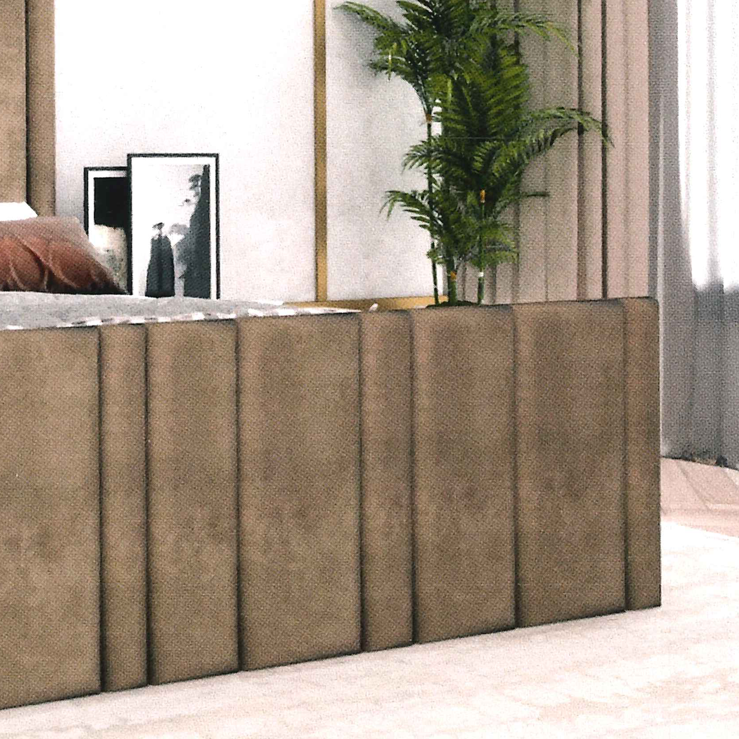 Modern footboard with decorative elements in a bedroom setting