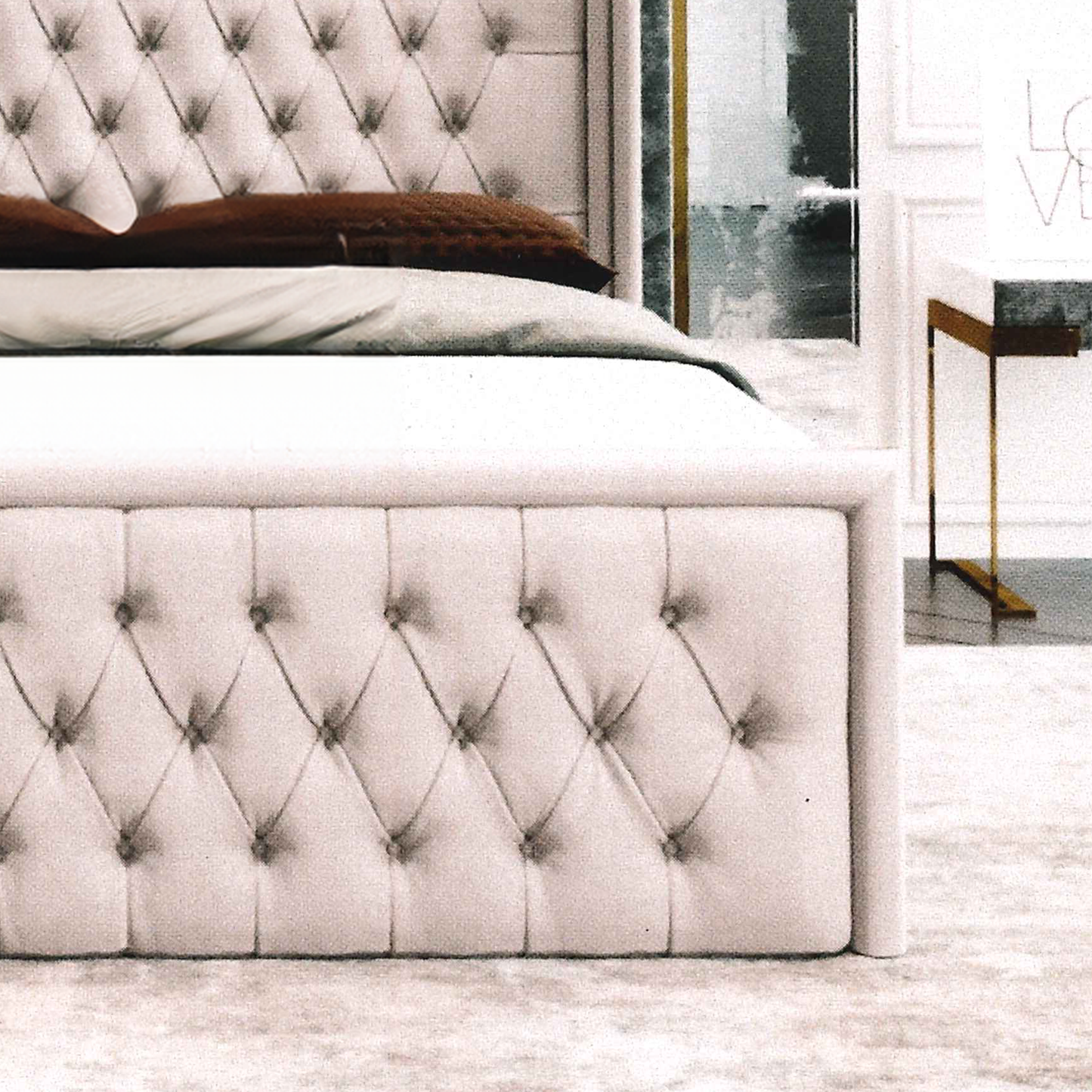 besapoke ritzy Bed with tufted footboard in a bedroom setting